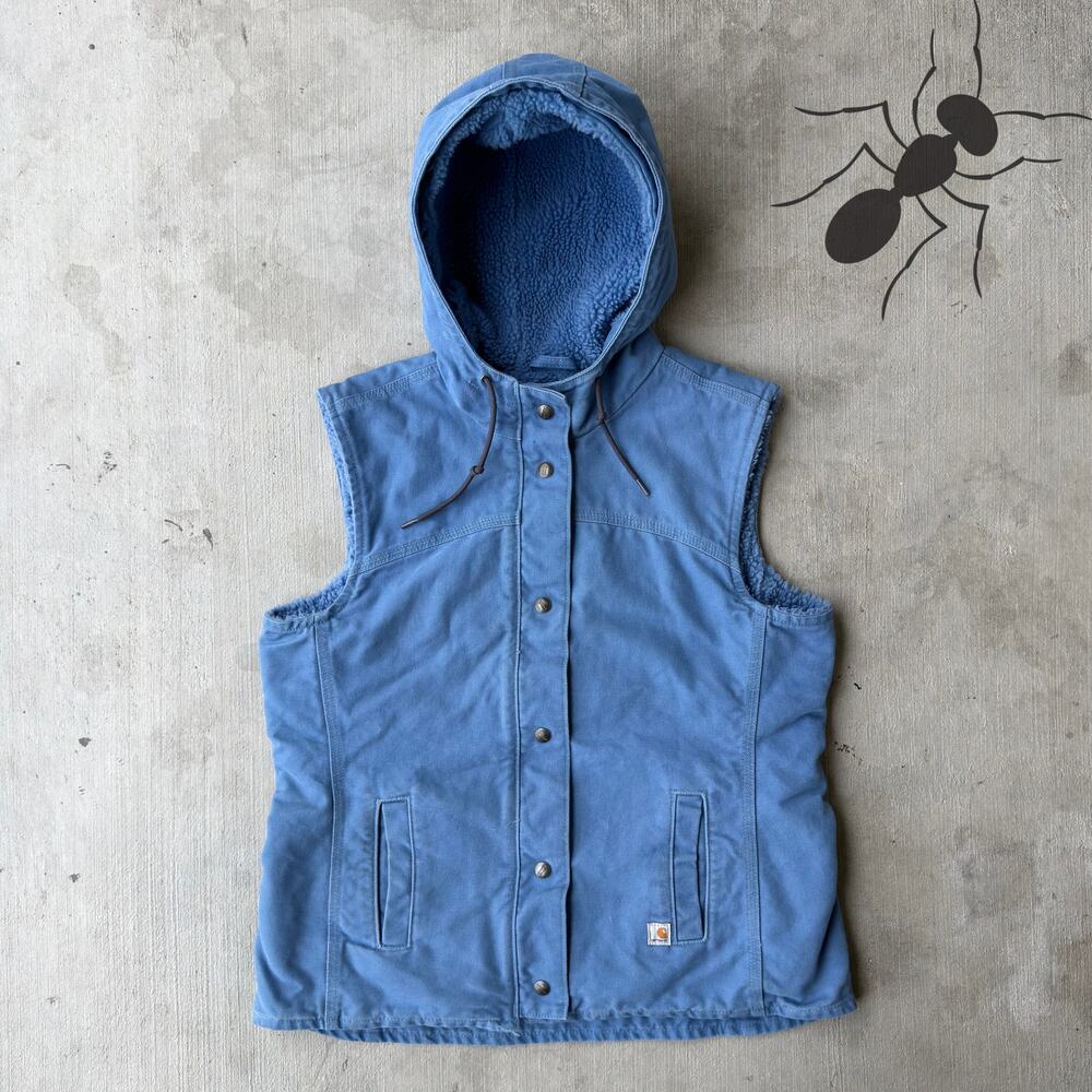 Carhartt light blue hooded Sherpa work wear vest